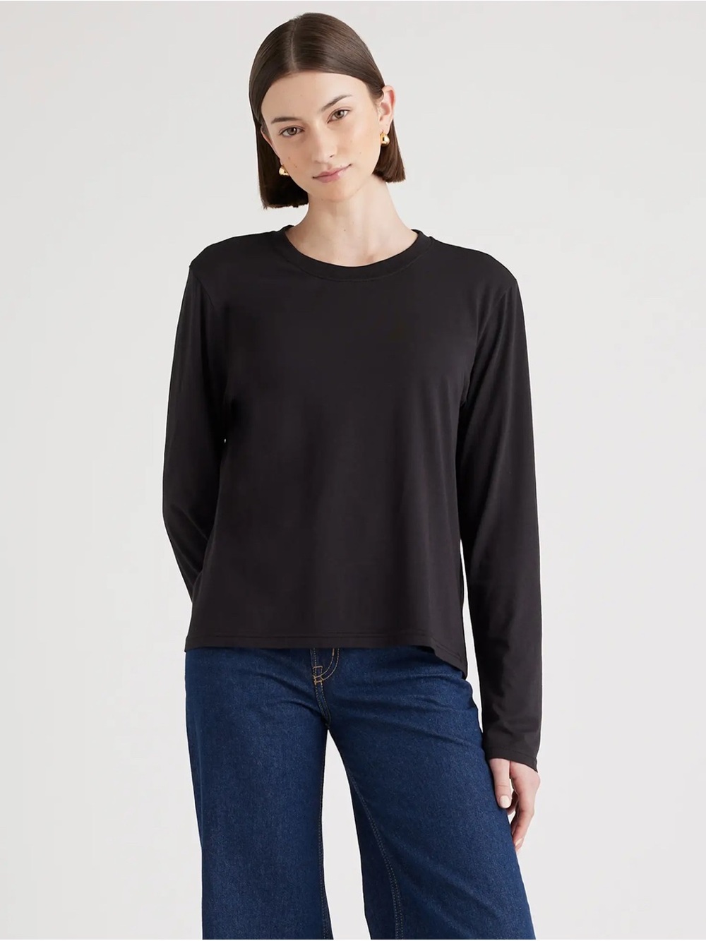 Quince Cotton Modal Relaxed Long Sleeve Tee Black Size L
